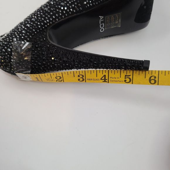 Aldo Black Satin & Rhinestone Stiletto Platform Pumps Size 9 - Picture 9 of 10